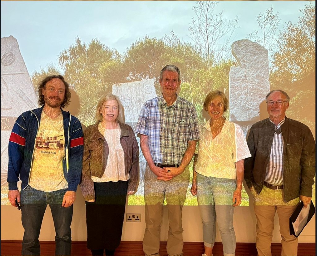 Photograph of the five speakers at the National Library event who were, Shane Hynan, Ann Cleare, Fr Michael Long, Jane Clarke and Seamus Corcoran