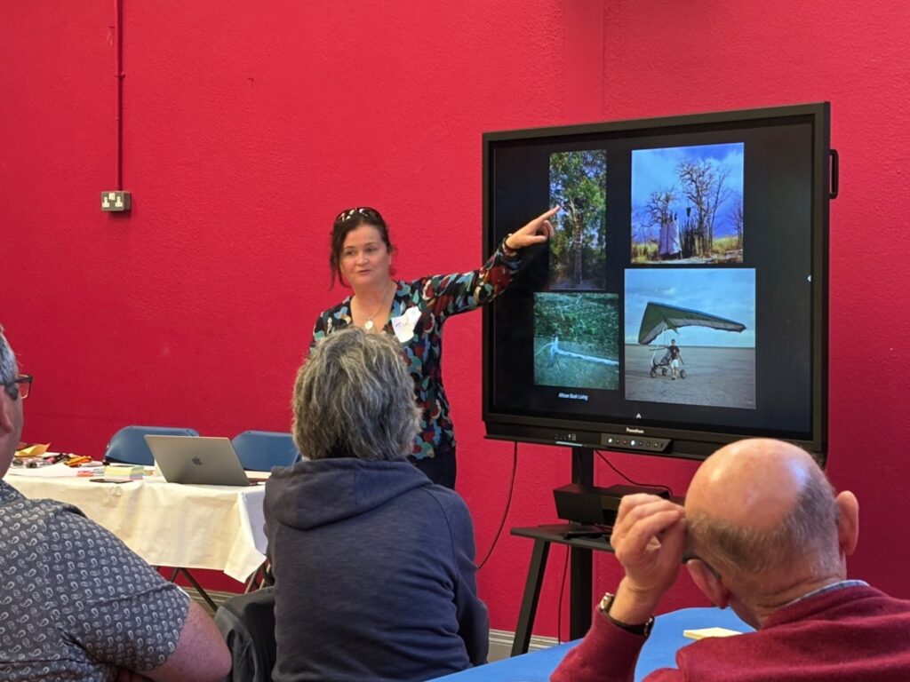 Photograph of local artist Tina Claffey presenting in Kilcormac. Tina described how she grew up surrounded by bogs but had no love for them “I hated the bog then” she says - but after working overseas for a long period she began to experience and see the bogs anew when she returned. Attending a talk with renowned writer and naturist John Feehan opened her eyes to the bogs and the beauty of macro photography where she sees what is often unseen.