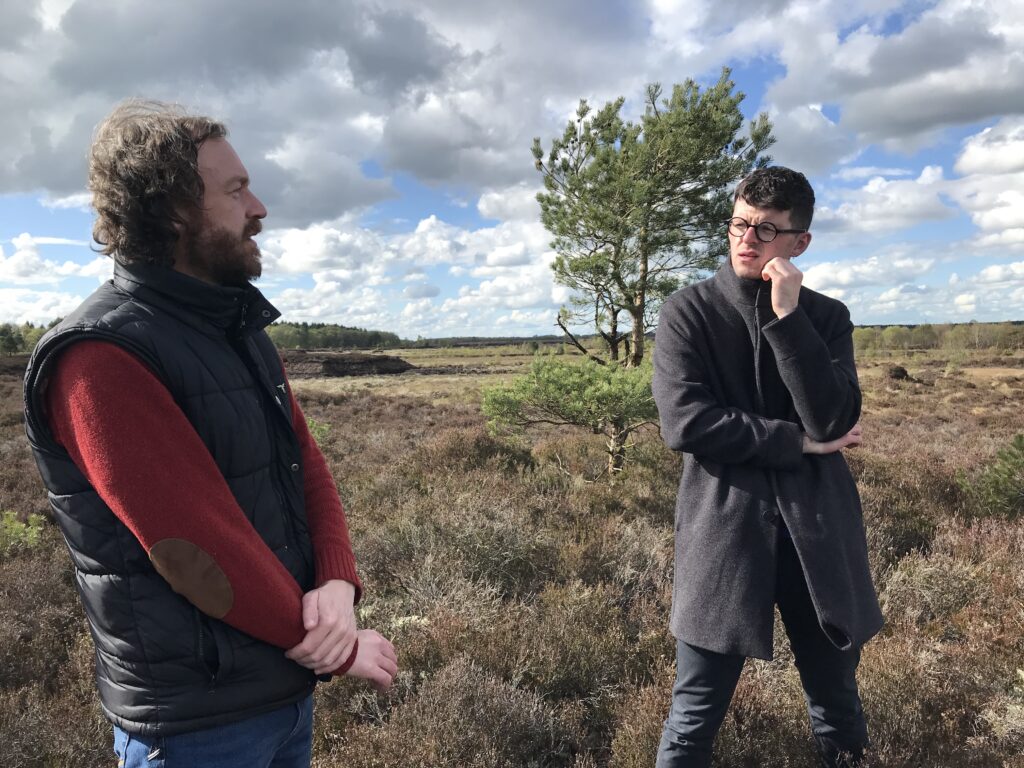 Photograph of Shane Hynan with Luke Casserly at Knockirr Bog, Carbury, Co Kildare, (photo Helen Shaw)