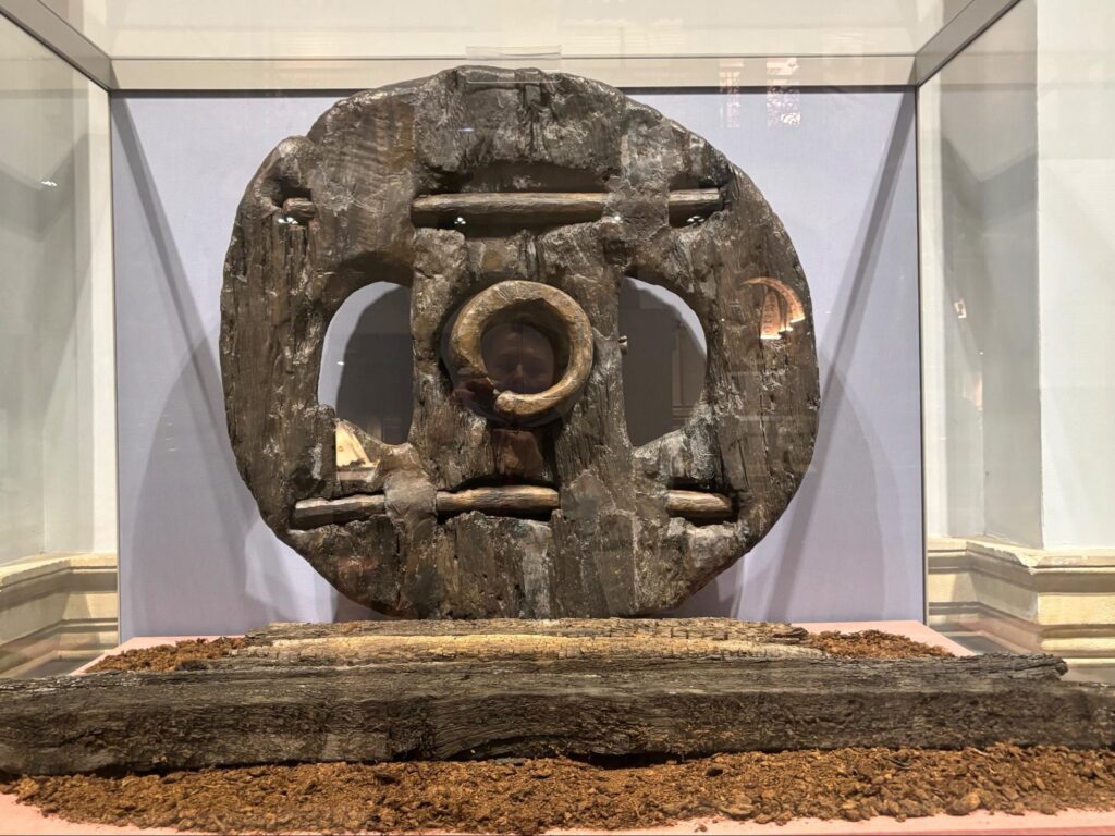 Photograph of the Doogarymore wheel on display in the National Museum