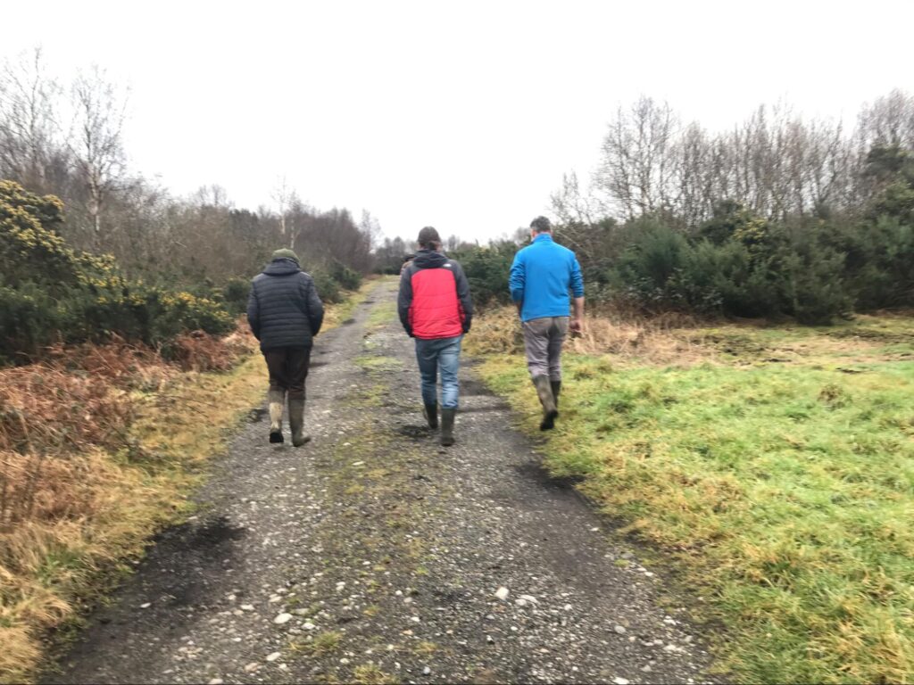 Photograph of  Tommy, Shane and Peter walking the bog road January 2025 