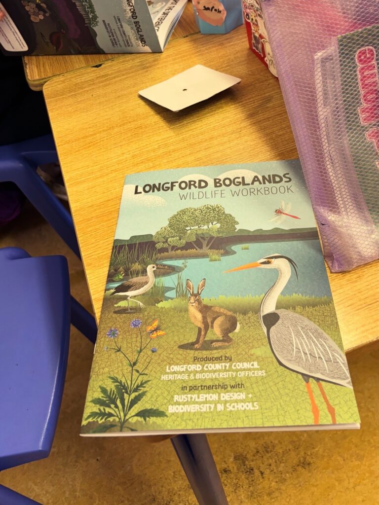 Photograph of the Longford Boglands Wildlife Workbook in the classroom (credit Helen Shaw)