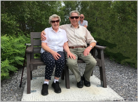 Photograph of Gertie and Mattie on the peace seat installed by Kilteevan Tidy Towns on the old Bog Road, Cloonlarge (Eileen Fahey)