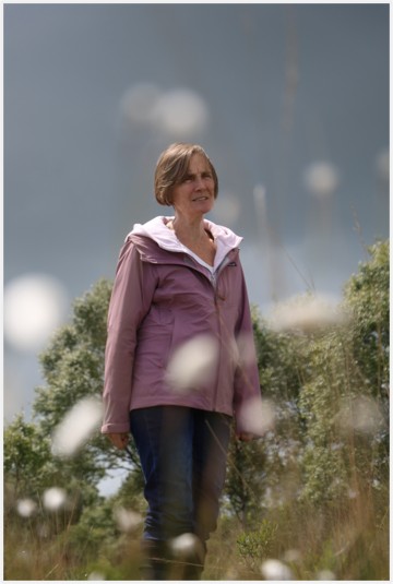 Photograph of poet Jane Clarke on Cloonlarge Bog loop (photo Stephen Crilly)