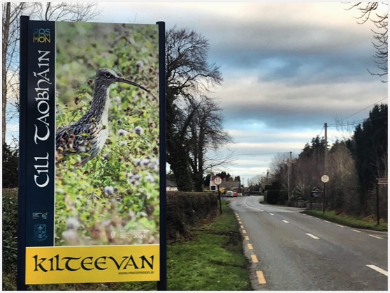 Photograph of Kilteevan village entrance placemaking sign (photo Helen Shaw January 2025)