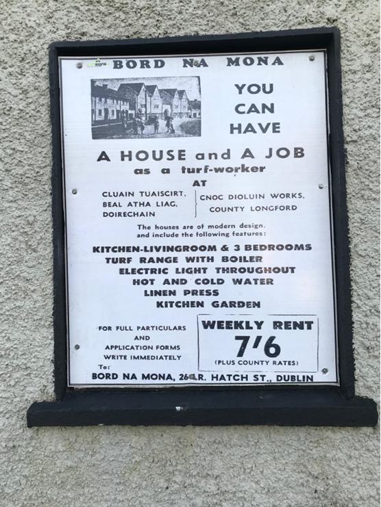 The Bord na Móna advert displayed on the walls at Cloontuskert to honour the history of the place