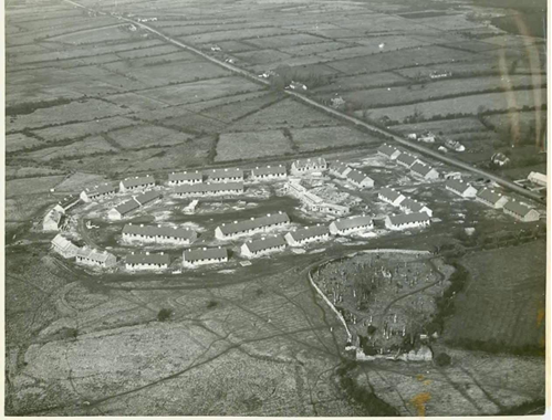 Arial photograph of Cloontuskert Bord na Móna workers estate from 1952
